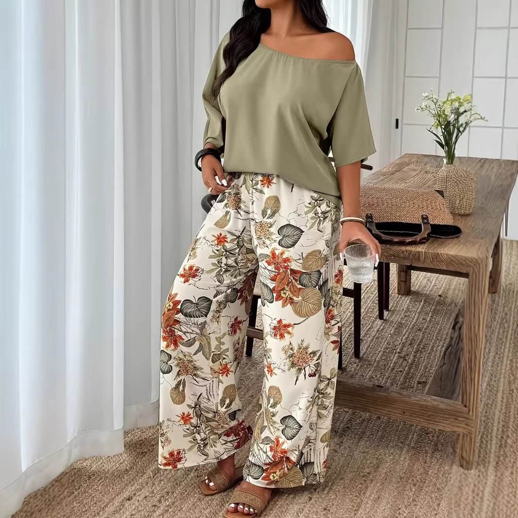 Wide - leg Pants Vacation - style Loose - fitting Two - piece Set That Flatters Your - DBMP (Electronics And More Store)