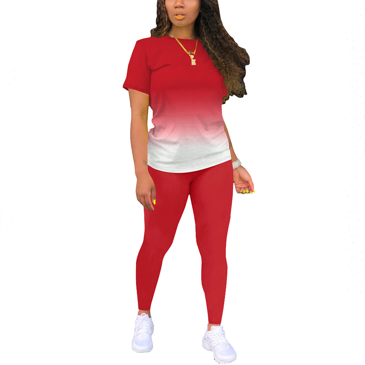 Printed Crewneck Short-Sleeve T-Shirt Top And Pants Womens Outfit