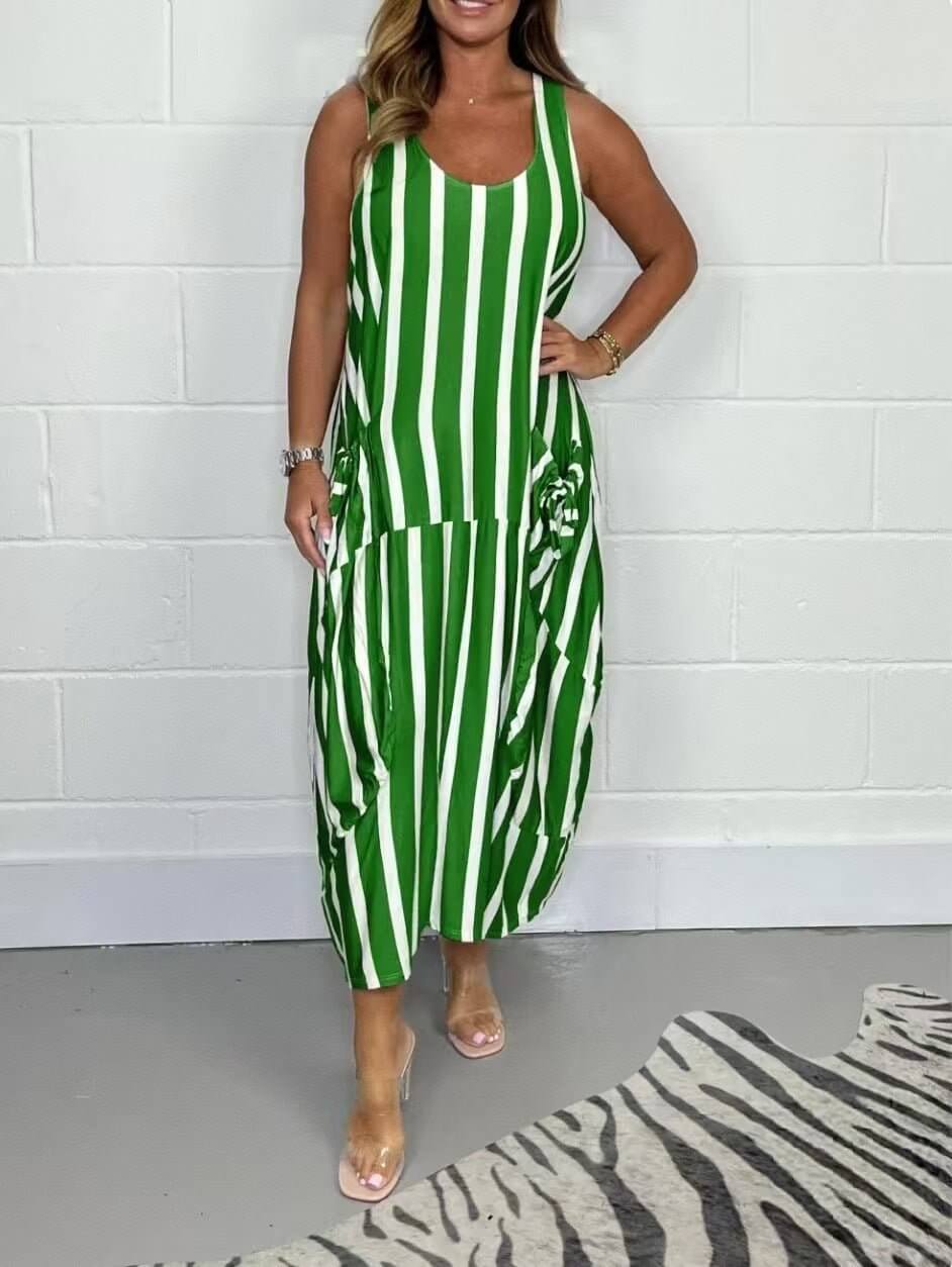 Women's Fashion Striped Sleeveless Long Dress - DBMP (Electronics And More Store)