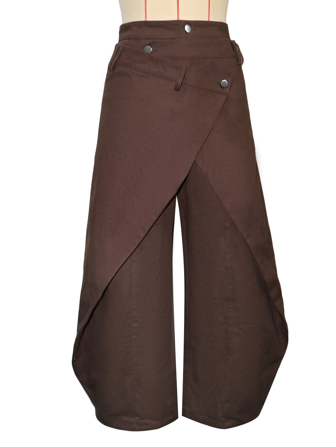 Retro High - waisted Cross - over Metal Buckle Irregular Wide - leg Pants - DBMP Shop