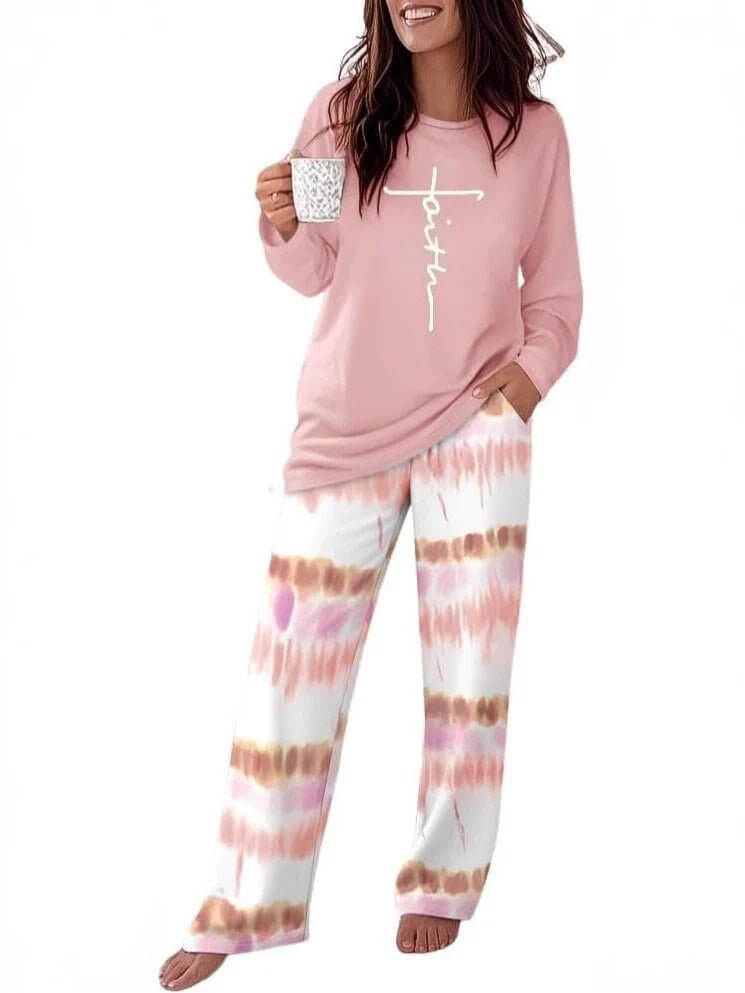 Crew - neck Short - sleeve Casual Striped Print Wide - leg Pants Two - piece Trouser Set - DBMP (Electronics And More Store)