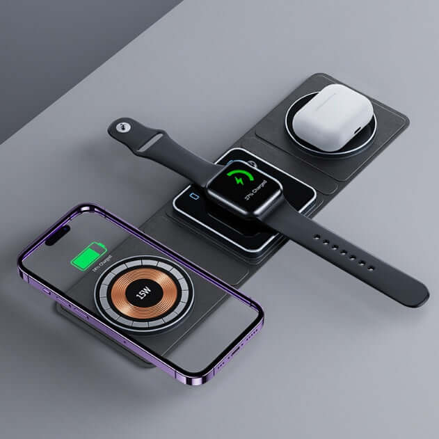 3 IN 1 Magnetic Folding Wireless Charger Station For IPhone Transparent Fast Charging For IWatch And Airpods - DBMP (Electronics And More Store)