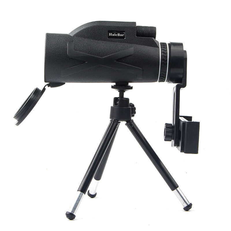 Outdoor monocular with mobile phone holder and tripod for night vision and astronomy.