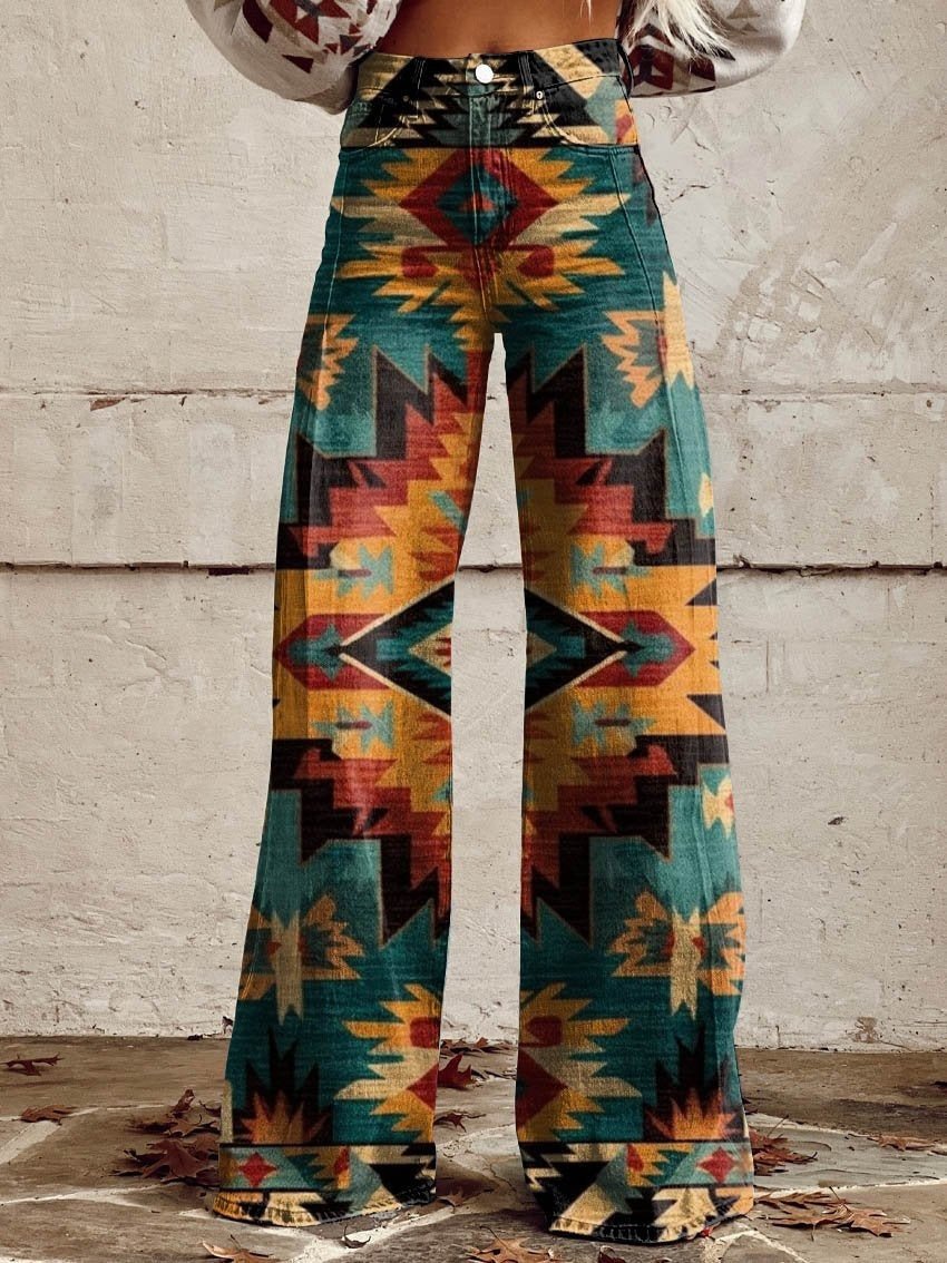 Wide - legged Pants Thermal Transfer Bell - bottom Pants Simulation Denim Trousers - DBMP Shop
