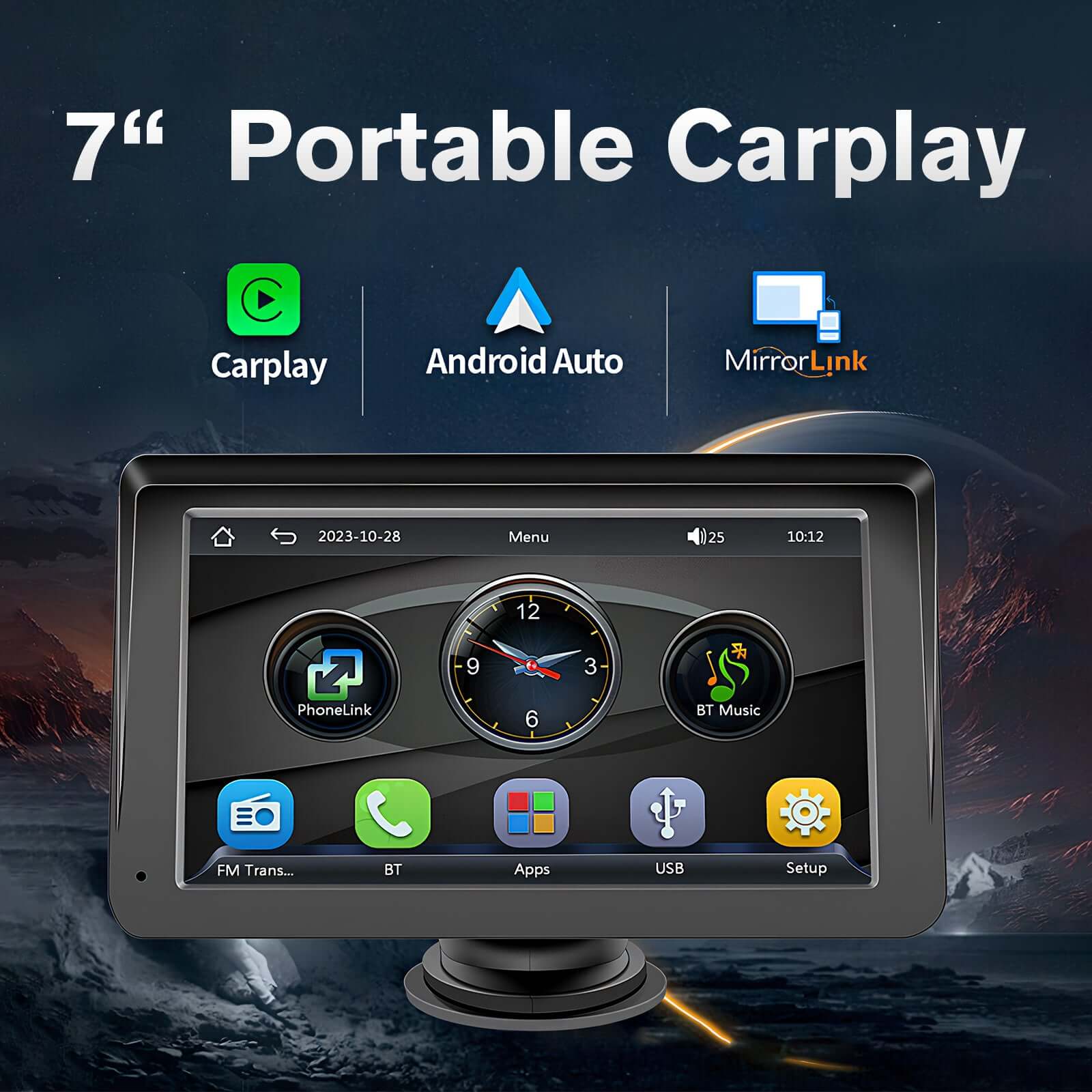 7-inch portable Carplay monitor featuring Android Auto and MirrorLink for seamless navigation.