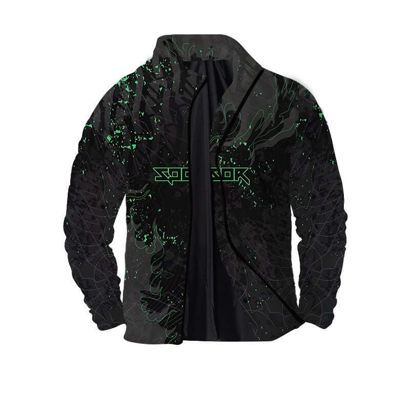 Men's Twill 3D Zipper Jacket with digital printing and solid black design, ideal for teenagers and casual wear.