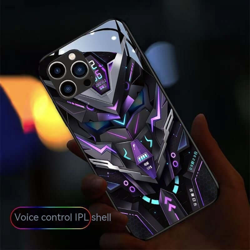 Colorful light-emitting phone case with cartoon design for Apple, featuring anti-fingerprint glass and modern style.