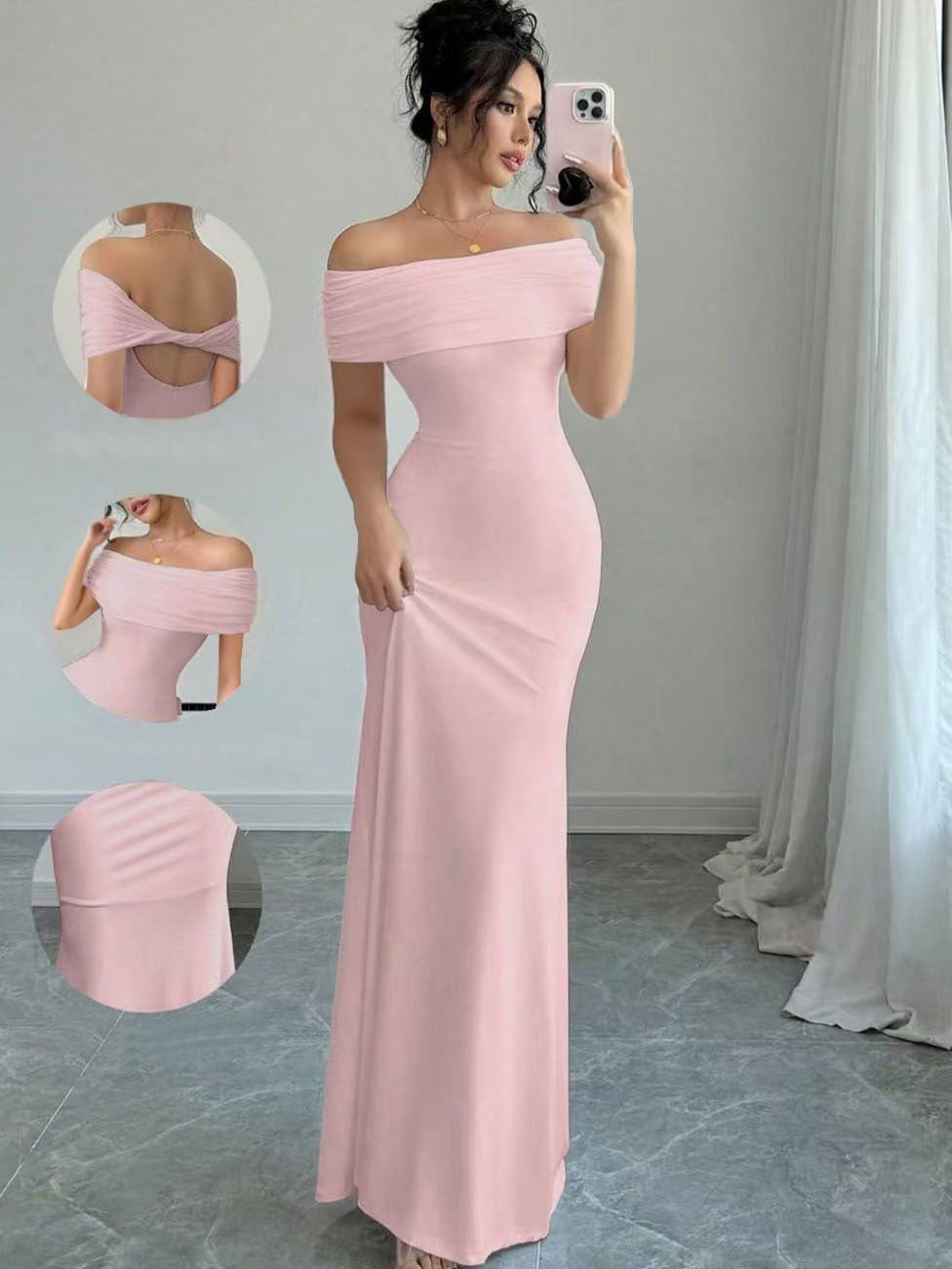 Womens Solid-Colored Sleeveless Off-Shoulder Fashionable Sheath Dress - DBMP Shop