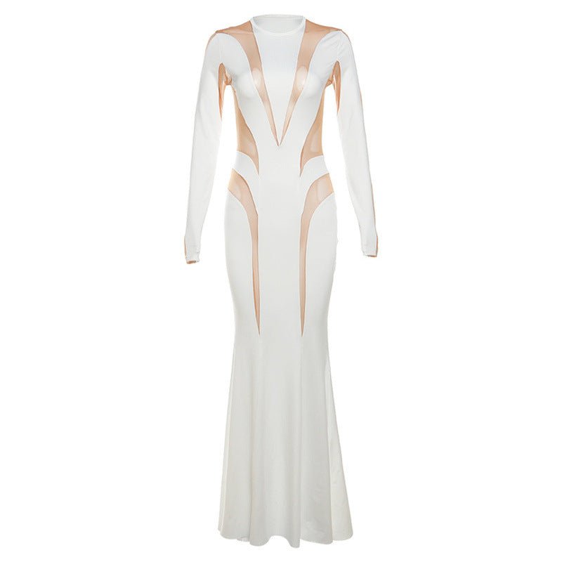 Mesh Stitching Solid Color Elegant Slim Slimming Dress - DBMP Shop