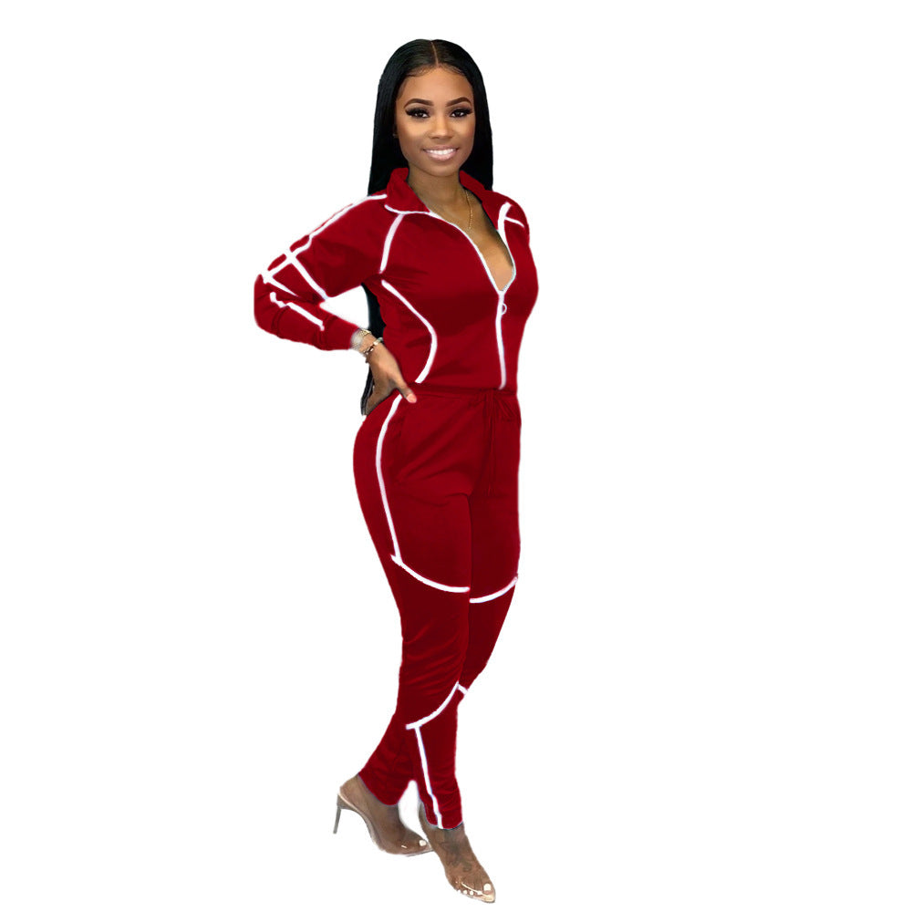 Womens Casual Sportswear Set With Unique Patchwork And Solid Colors