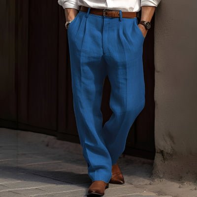 Men's Linen Trousers Double Pleated Front Pocket Straight Pure Color Comfort Breathable Casual - DBMP Shop
