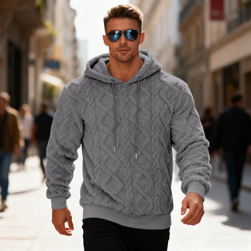 Plush Hooded Sweatshirt Winter Warm Long - sleeved Pullover Top Men's Casual Solid Color Fleece Hoodie Clothing - DBMP (Electronics And More Store)
