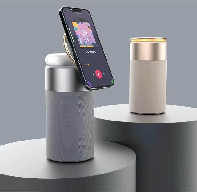 3 In 1 Multi - Function IPhone And AirPods Wireless Charger Portable Bluetooth Speaker With Touch Lamp For Home And Office - DBMP (Electronics And More Store)