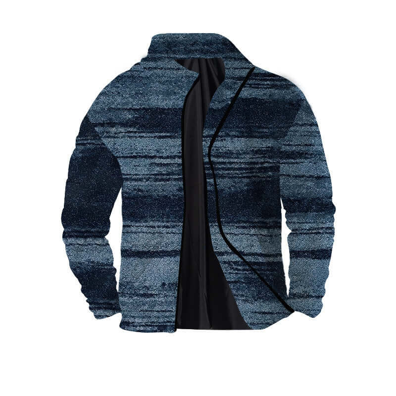 Men's twill 3D zipper jacket featuring a blue striped pattern and cozy interior, perfect for casual wear.