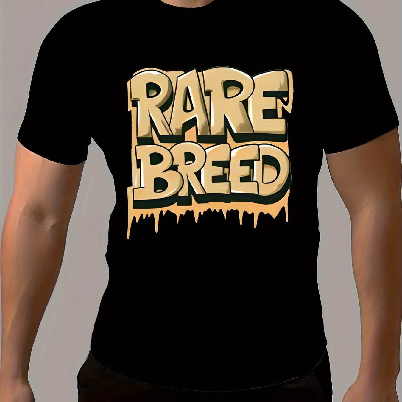 Men's Summer Fashion T-shirt, Graffiti Style RARE BREED Letter Printed Round Neck Short Sleeve T-shirt, Unique Fashion Top For Daily And Fitness Clothing - DBMP (Electronics And More Store)