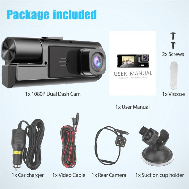 Dash Cam Car HD 1080P Front Rear Inside Dual Lens Video Recorder Camera G - Sensor - DBMP (Electronics And More Store)