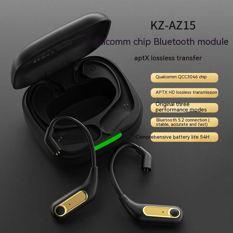 KZ-AZ15 headphones with Qualcomm chip, aptX lossless transfer, and sleek charging case.