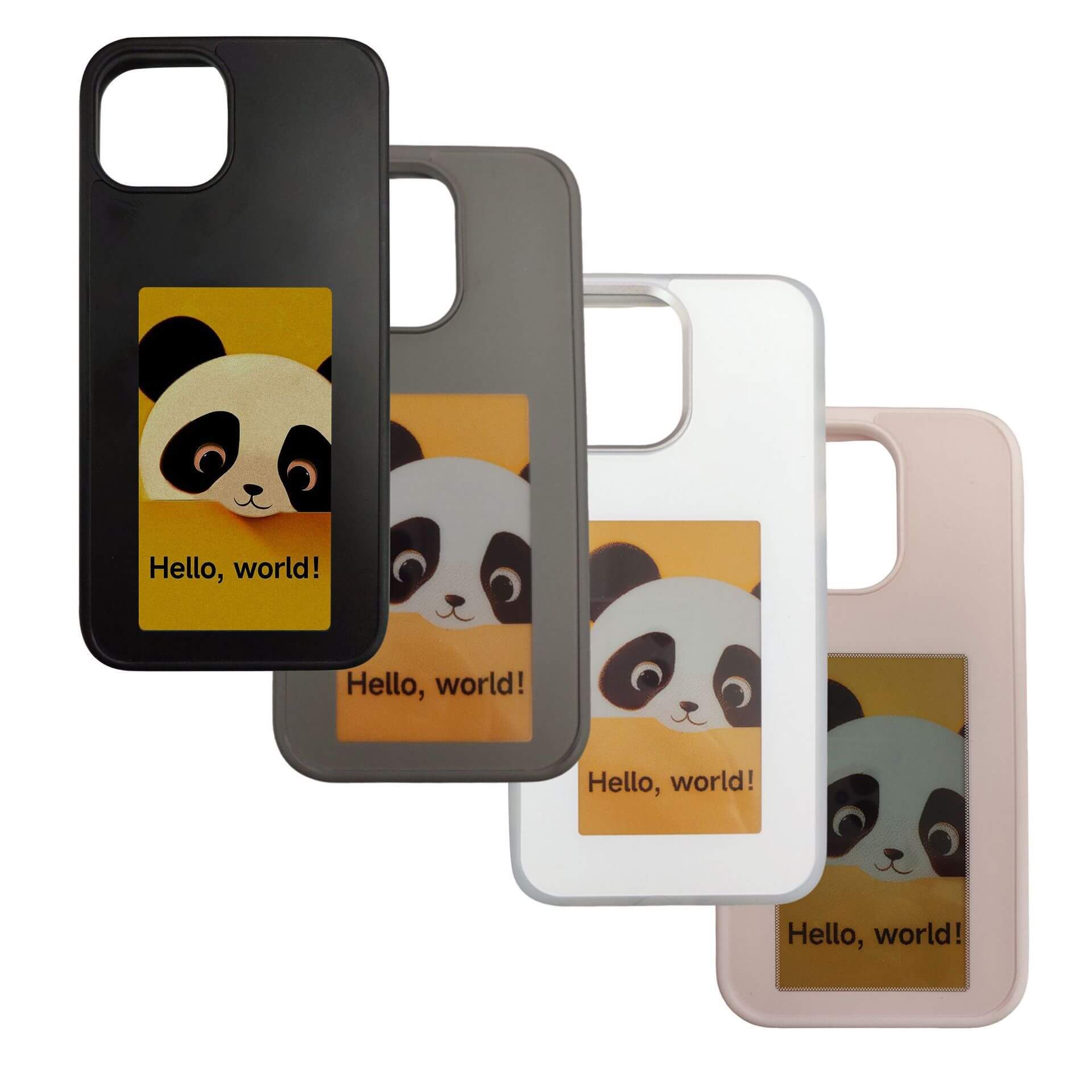 Four-color E-ink screen DIY phone cases with panda design, perfect for iPhone models, featuring heat dissipation and anti-fingerprint.