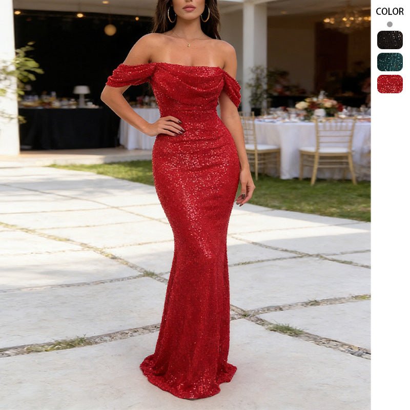 Women's Sexy Sequin Off-Shoulder Split Dress - Sparkly Off Shoulder Summer Party Long Dresses Evening Party Gown - DBMP Shop