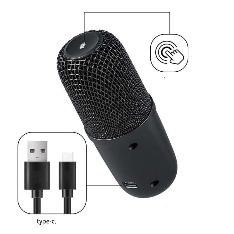 USB wired microphone with touch switch and Type-C connection for live broadcasting and gaming.
