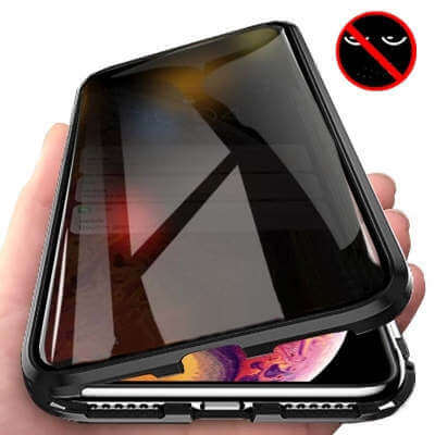 Magnetic tempered glass shell screen protector for iPhone 11 series, showcasing stylish metal back cover.