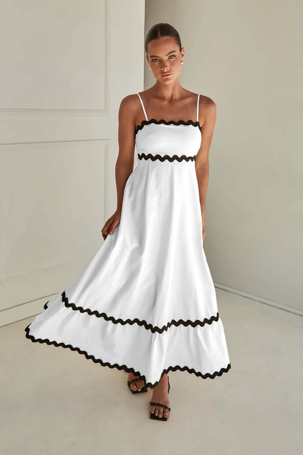 New Suspender Long Dress Summer Fashion Solid Color Wave Pattern Printed Beach Dresses For Womens Clothing - DBMP (Electronics And More Store)