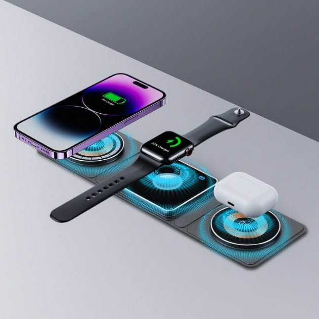 3 IN 1 Magnetic Folding Wireless Charger Station For IPhone Transparent Fast Charging For IWatch And Airpods - DBMP (Electronics And More Store)