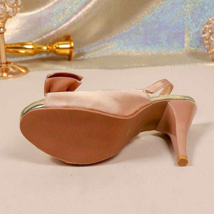 2026 Summer New French Peep Toe Bow Stiletto Ultra High Heel Sandals Women