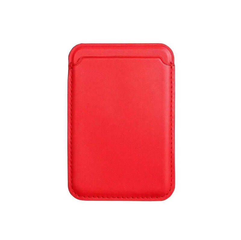 Red leather magnetic card holder wallet case for smartphones with a sleek design.