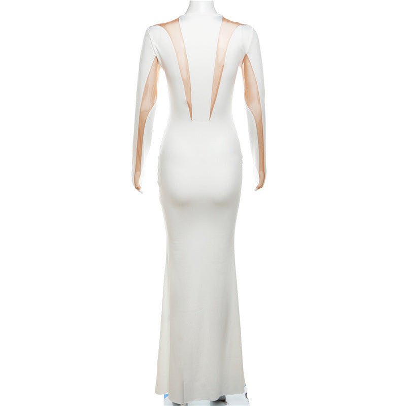Mesh Stitching Solid Color Elegant Slim Slimming Dress - DBMP Shop