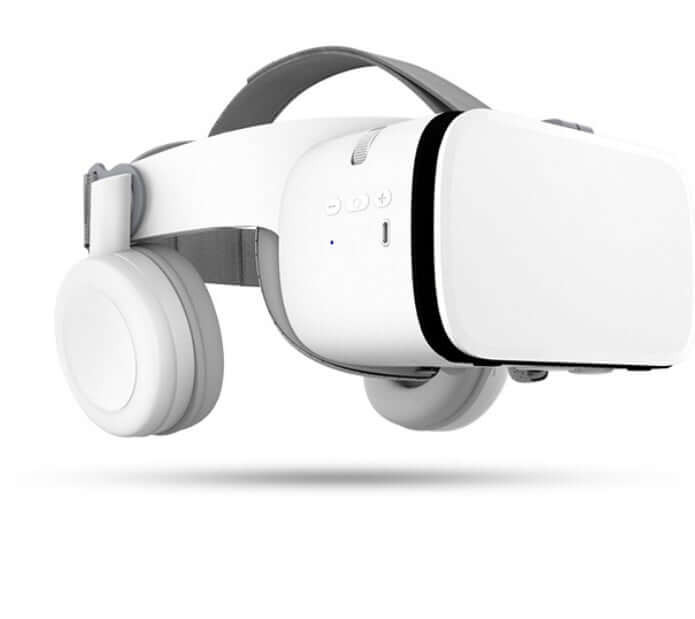 BOBO Z6 Bluetooth VR headset with integrated headphones, featuring a sleek white design for immersive 3D virtual reality experience.