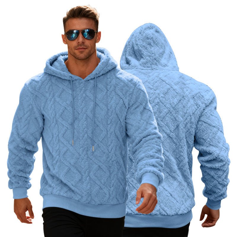 Plush Hooded Sweatshirt Winter Warm Long - sleeved Pullover Top Men's Casual Solid Color Fleece Hoodie Clothing - DBMP (Electronics And More Store)