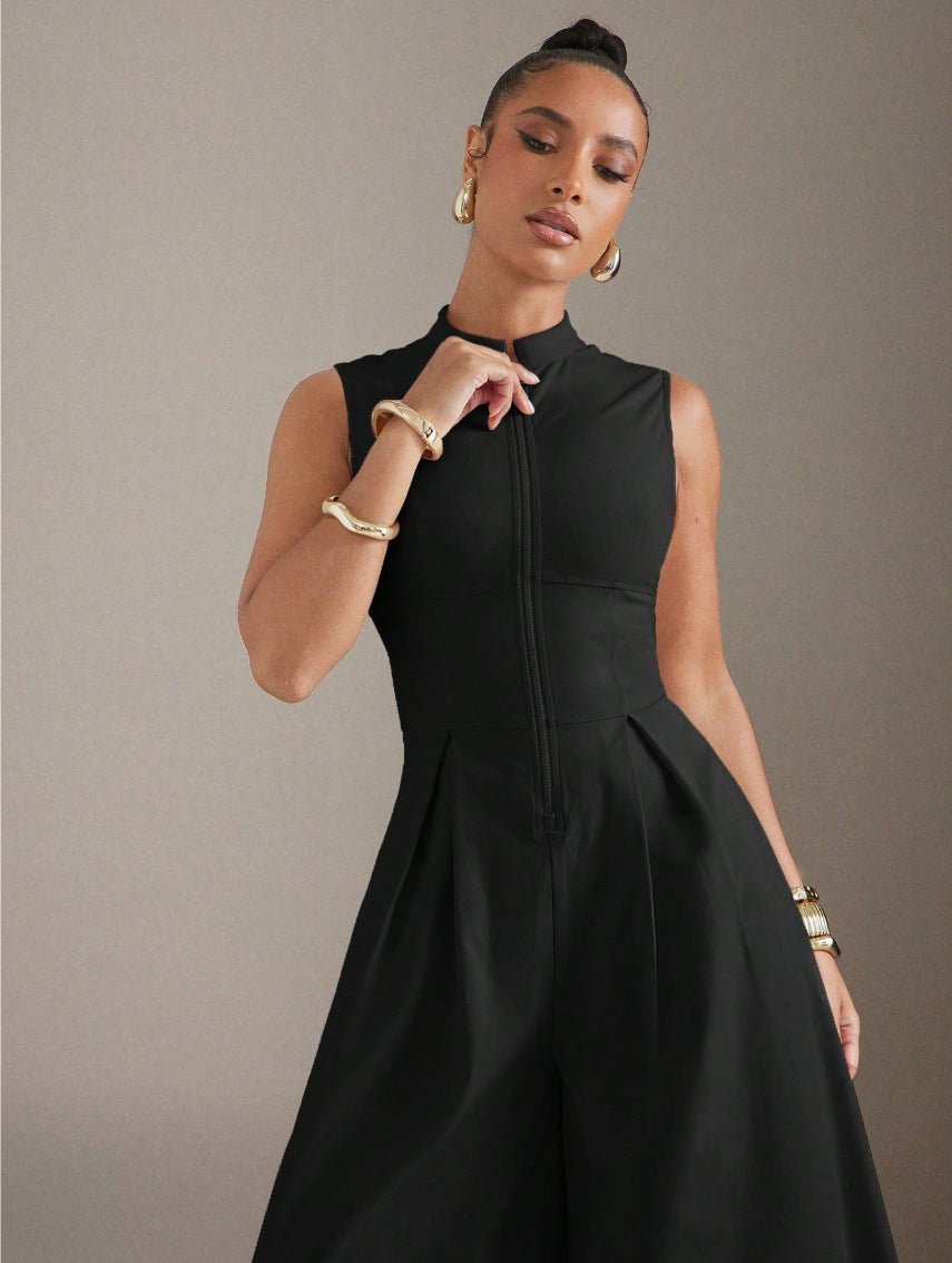 Women's Solid - color Sleeveless Zip - up Dress - DBMP (Electronics And More Store)