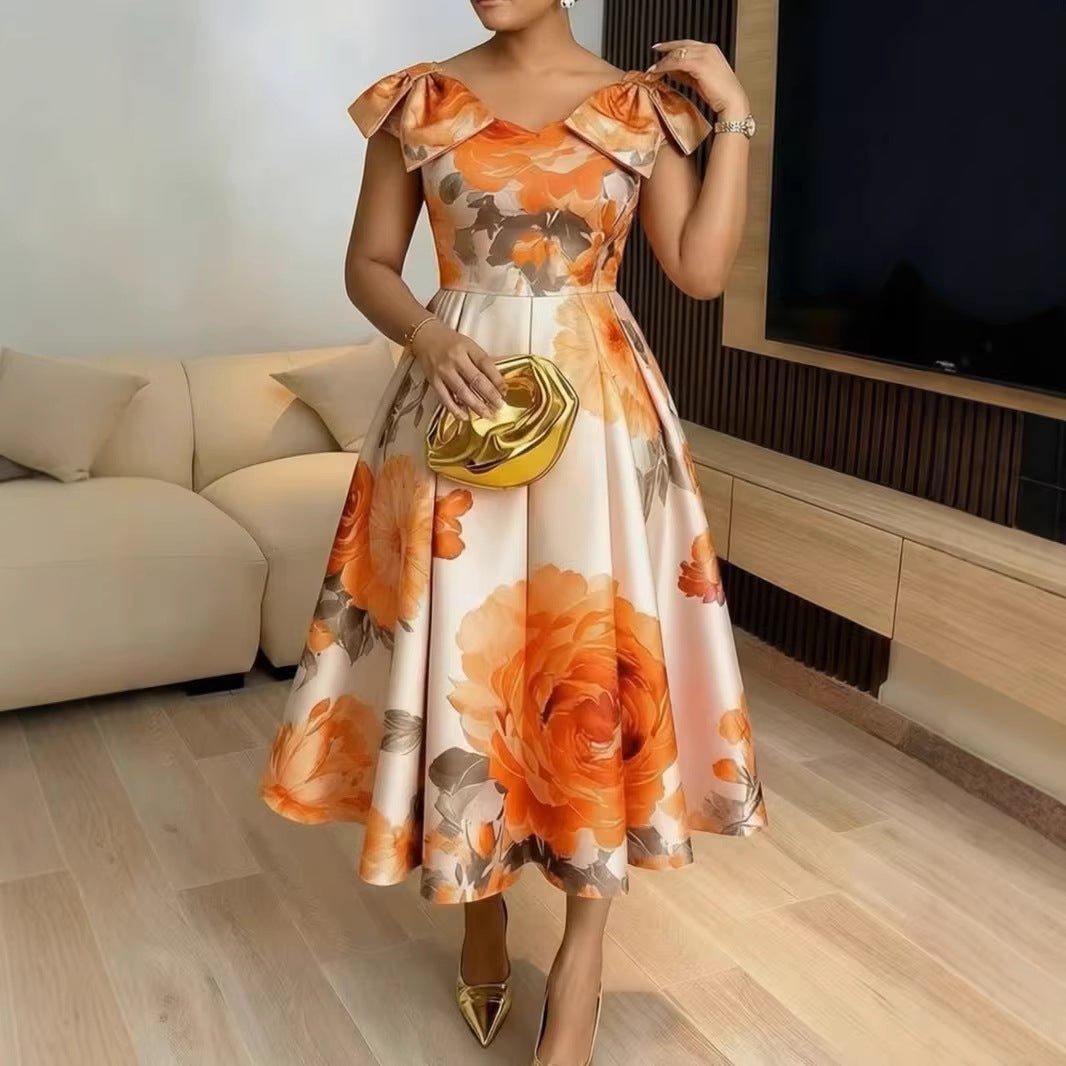 French Orange Blossom Print Dress With Ruffled Hem - DBMP (Electronics And More Store)