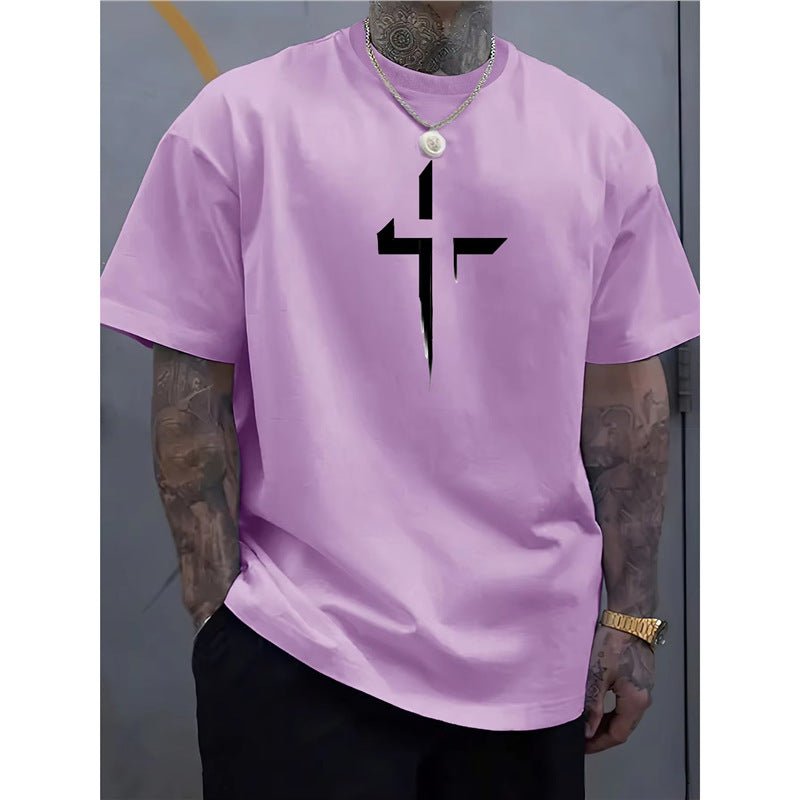 Street-style Mens Casual Loose-fit Cross-print Creative Sports Short-sleeve Top - DBMP Shop
