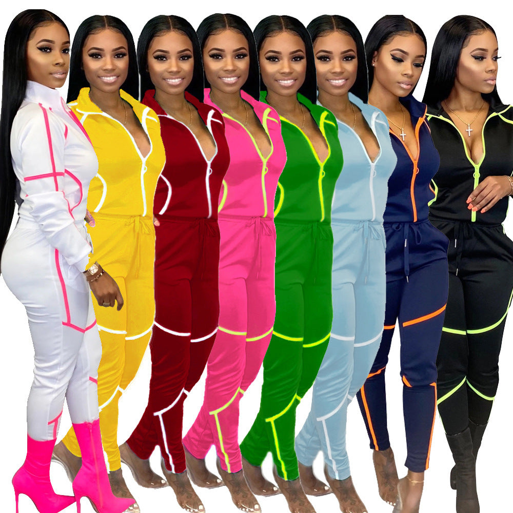 Womens Casual Sportswear Set With Unique Patchwork And Solid Colors