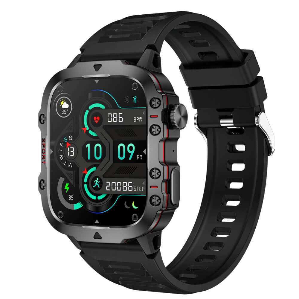 New QX11 Smart Bluetooth Watch in black, featuring a TFT screen, heart rate monitoring, and step counting functions.