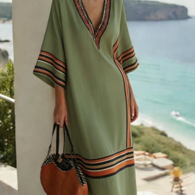 Printed Collar Five - button Long - sleeved Dress With A Pocket On The Hem - DBMP (Electronics And More Store)