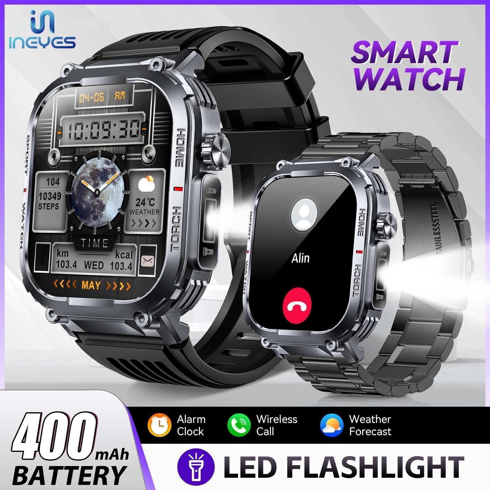 INEYES S320B Sport Modes Smart Watch For Men With LED Flashlight, Women's Smartwatch With Wireless Call, Men's Smartwatches With 2.02 - Inch HD Screen - DBMP (Electronics And More Store)