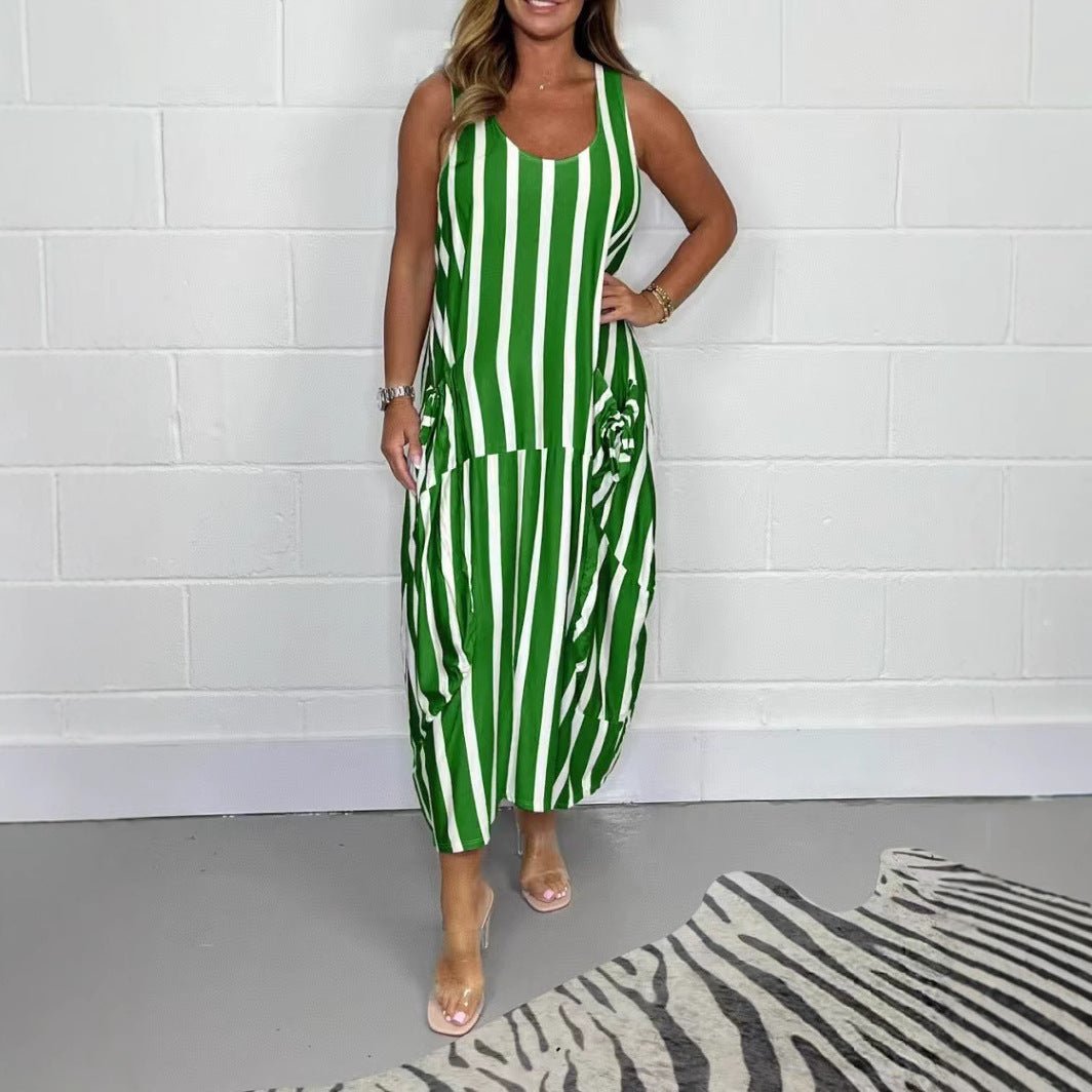 Women's Fashion Striped Sleeveless Long Dress - DBMP (Electronics And More Store)