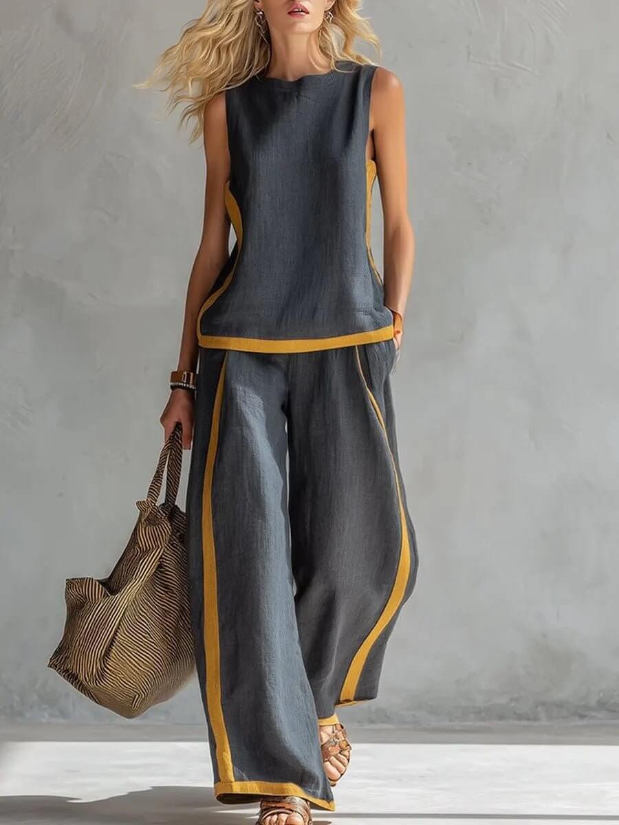 Round - neck Sleeveless Casual Loose Top And High - waist Loose Wide - leg Pants Set - DBMP (Electronics And More Store)