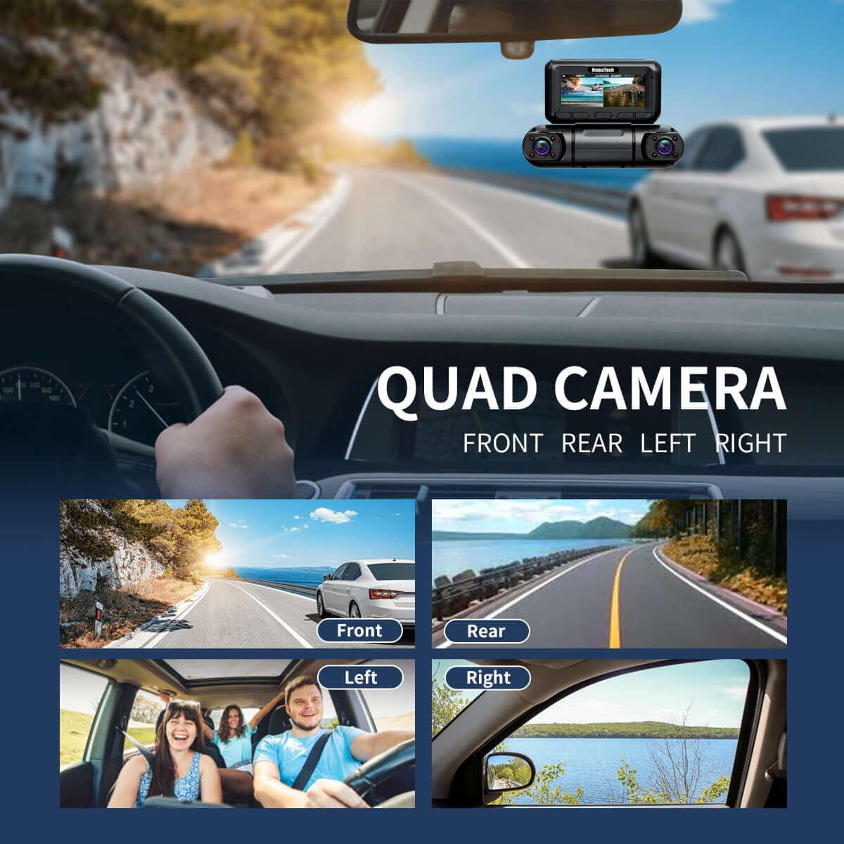 Hainatech 360 Degree View 4 Channel Dash Cam Front And Rear Inside Left Right, Dash Camera For Cars, Built - in GPS WiFi Night Vision, 24 7 Recording Parking Mode Monitor, Free 128G Card - DBMP (Electronics And More Store)