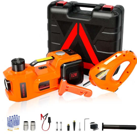 Electric Car Jack Kit,5 Ton 11023 LBS Hydraulic Jack Lift With Electric Impact Wrench,uilt In Inflatable Pump,and LED Light For SUV ,MPV Sedan,Chrome Vanadium Steel - DBMP (Electronics And More Store)