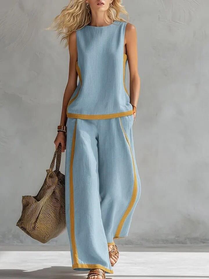 Round - neck Sleeveless Casual Loose Top And High - waist Loose Wide - leg Pants Set - DBMP (Electronics And More Store)