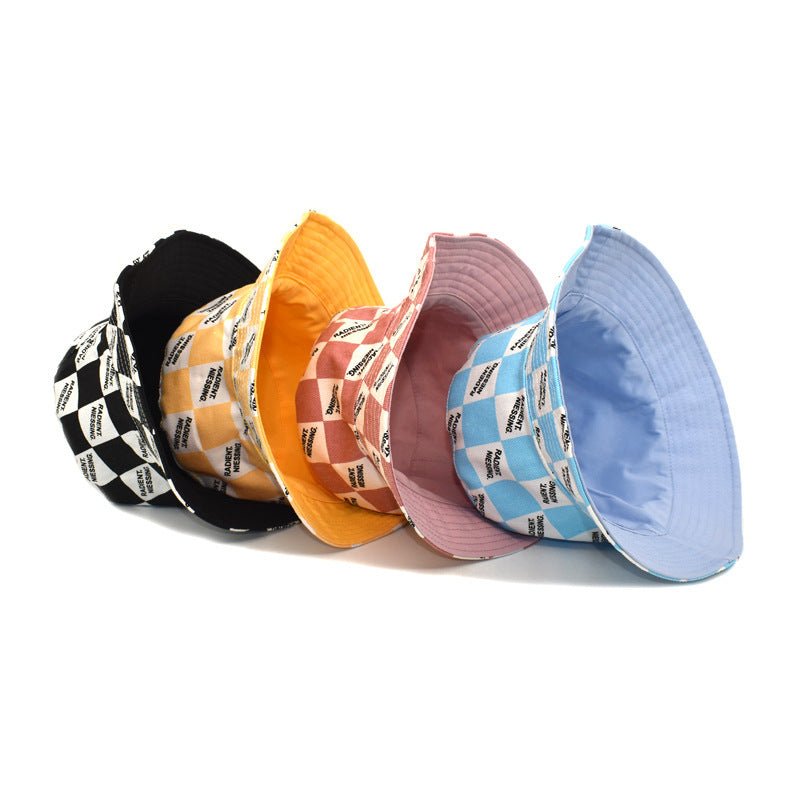 Letter Plaid Bucket Hat Women's Fashion Double-sided Wear Bucket Hat - DBMP Shop