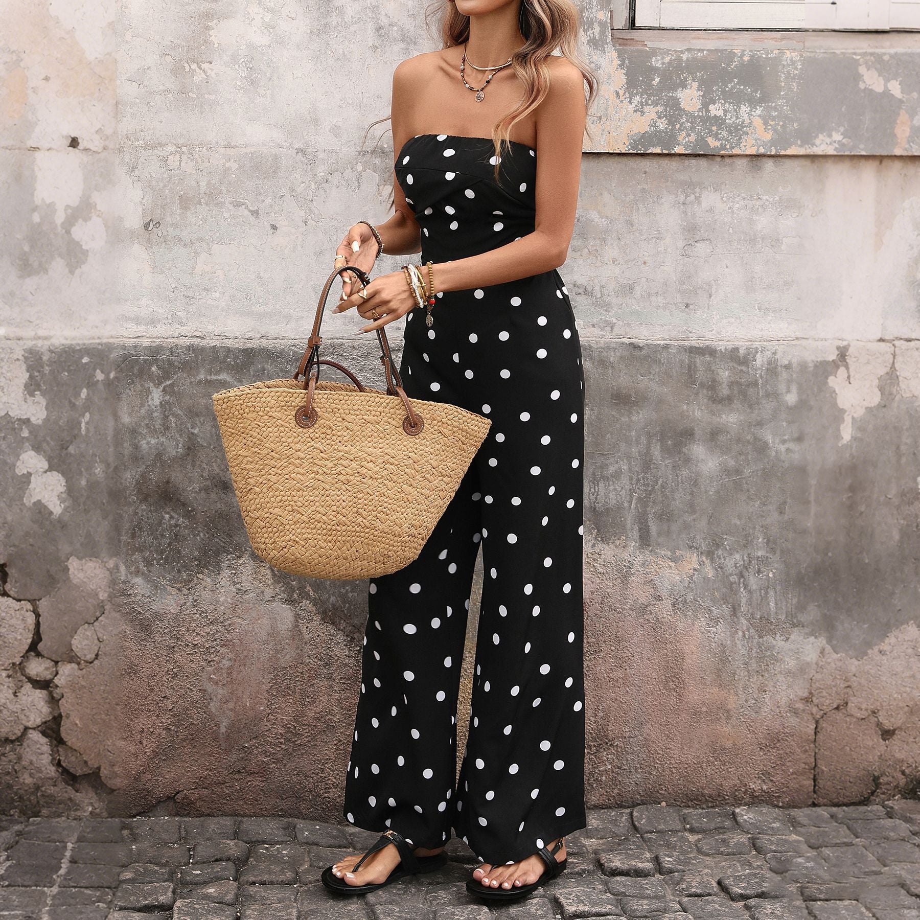 Womens Fashionable Retro Polka - Dot Sleeveless Jumpsuit - DBMP (Electronics And More Store)