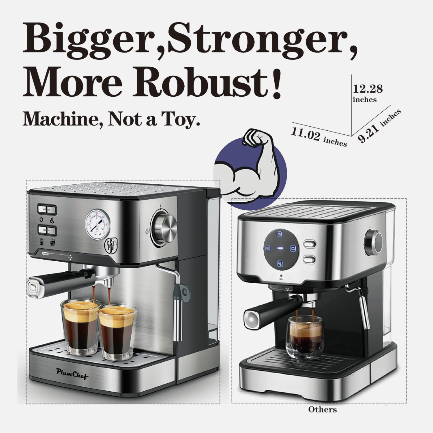 20 Bar Professional Espresso Machine With Milk Frother, Single Double Shot, ESE Pod Compatible, Visual Display Of Pressure, Removable Water Tank For Cappuccino, Latte, Machiato For Home Barista - DBMP (Electronics And More Store)