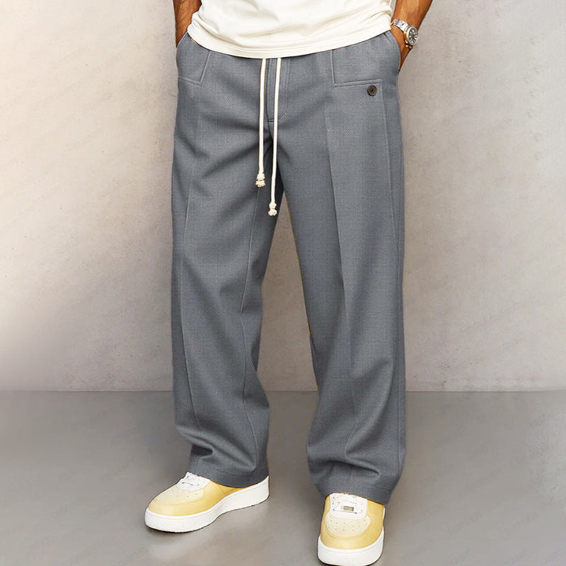 Buttons Comfortable Straight Drawstring Casual Pants