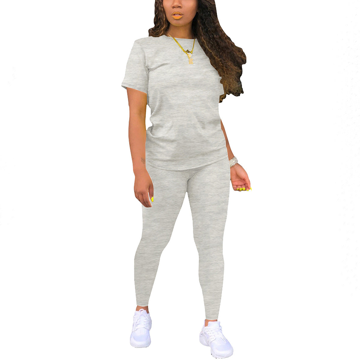 Printed Crewneck Short-Sleeve T-Shirt Top And Pants Womens Outfit
