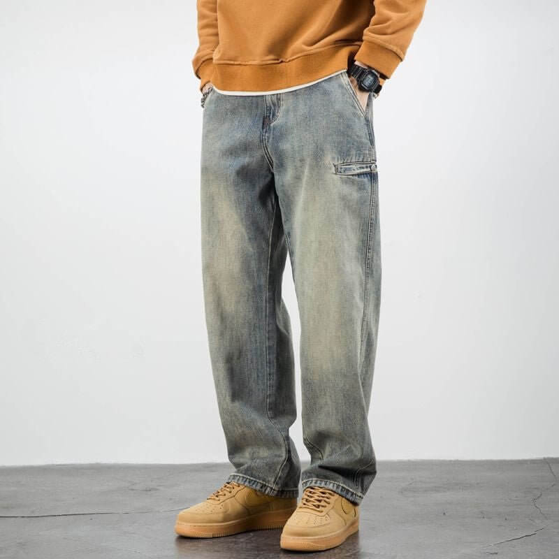 American Casual Yellow Mud Dyed Jeans Straight Loose - DBMP (Electronics And More Store)